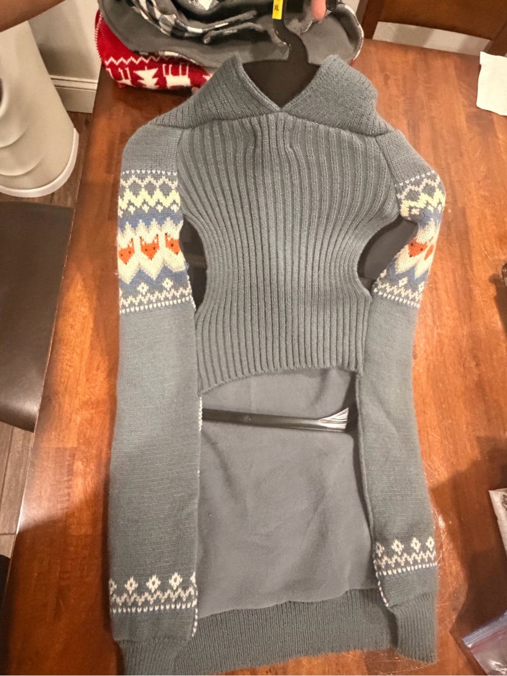 Dog Knit Sweater with Patterned Sleeves